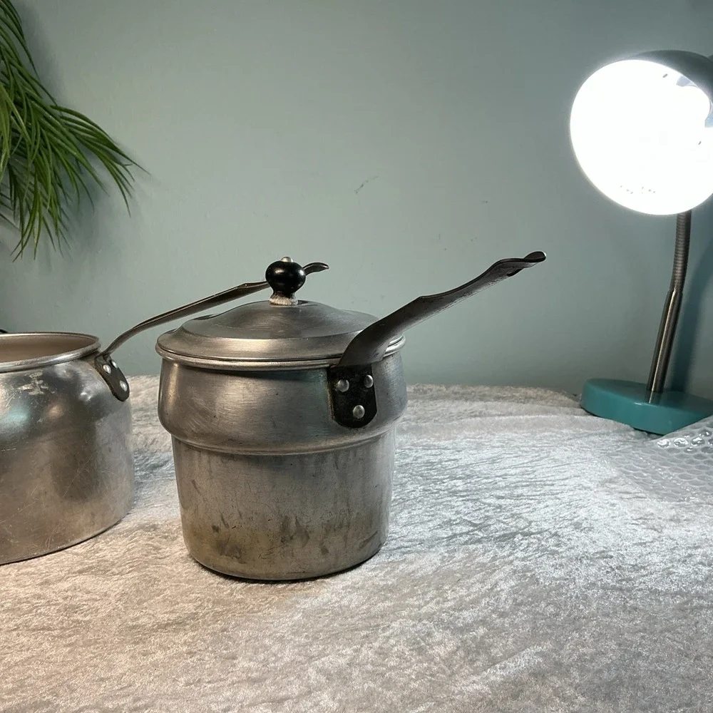 Vintage Wear-Ever Aluminum Double Boiler Pan Set w Lid Made in USA
